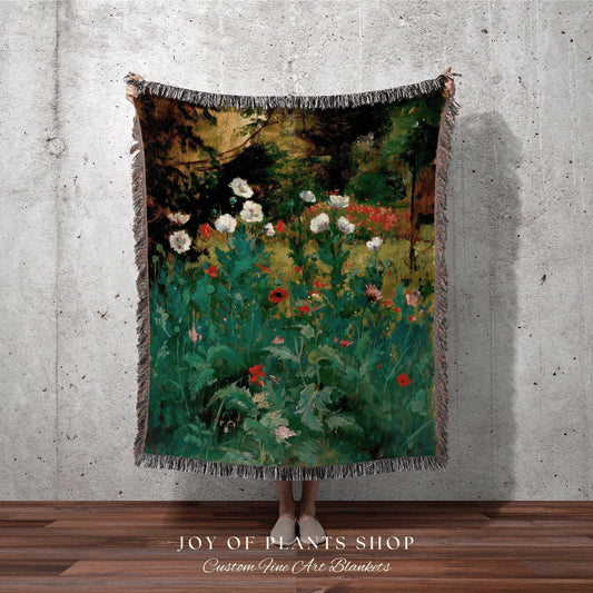 Antique Tapestry Woven | Vintage Botanical Blanket Woven Nature Tapestry | French Tapestry Floral Landscape Painting Fine Art Blanket Woven