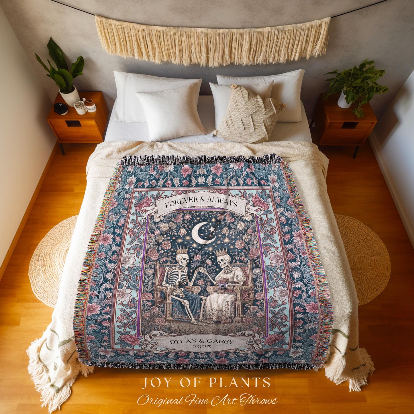 Cosmic Pastel Custom Skeleton Blanket | Gothic Engagement Throw Personalized Wedding Gift Whimsigoth Floral Baroque Couple Anniversary Cute