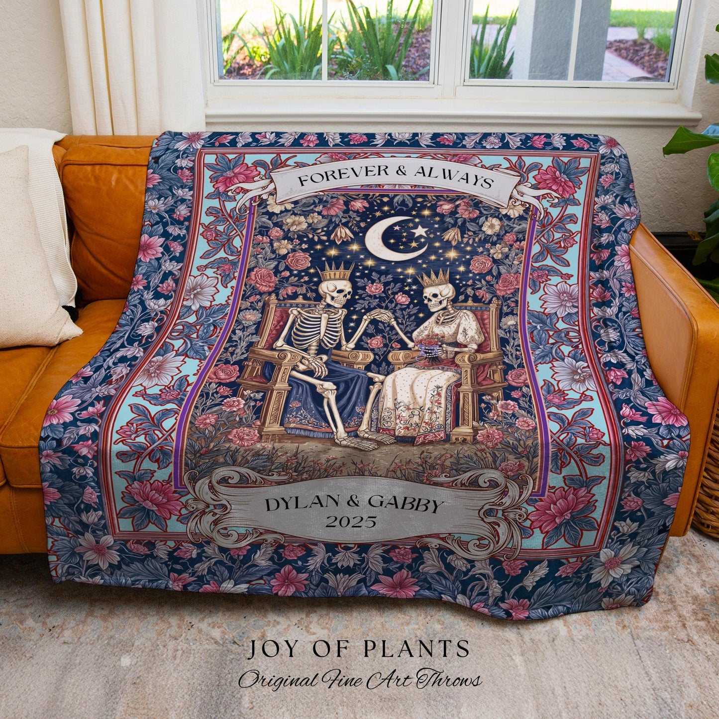 Cosmic Pastel Custom Skeleton Blanket | Gothic Engagement Throw Personalized Wedding Gift Whimsigoth Floral Baroque Couple Anniversary Cute