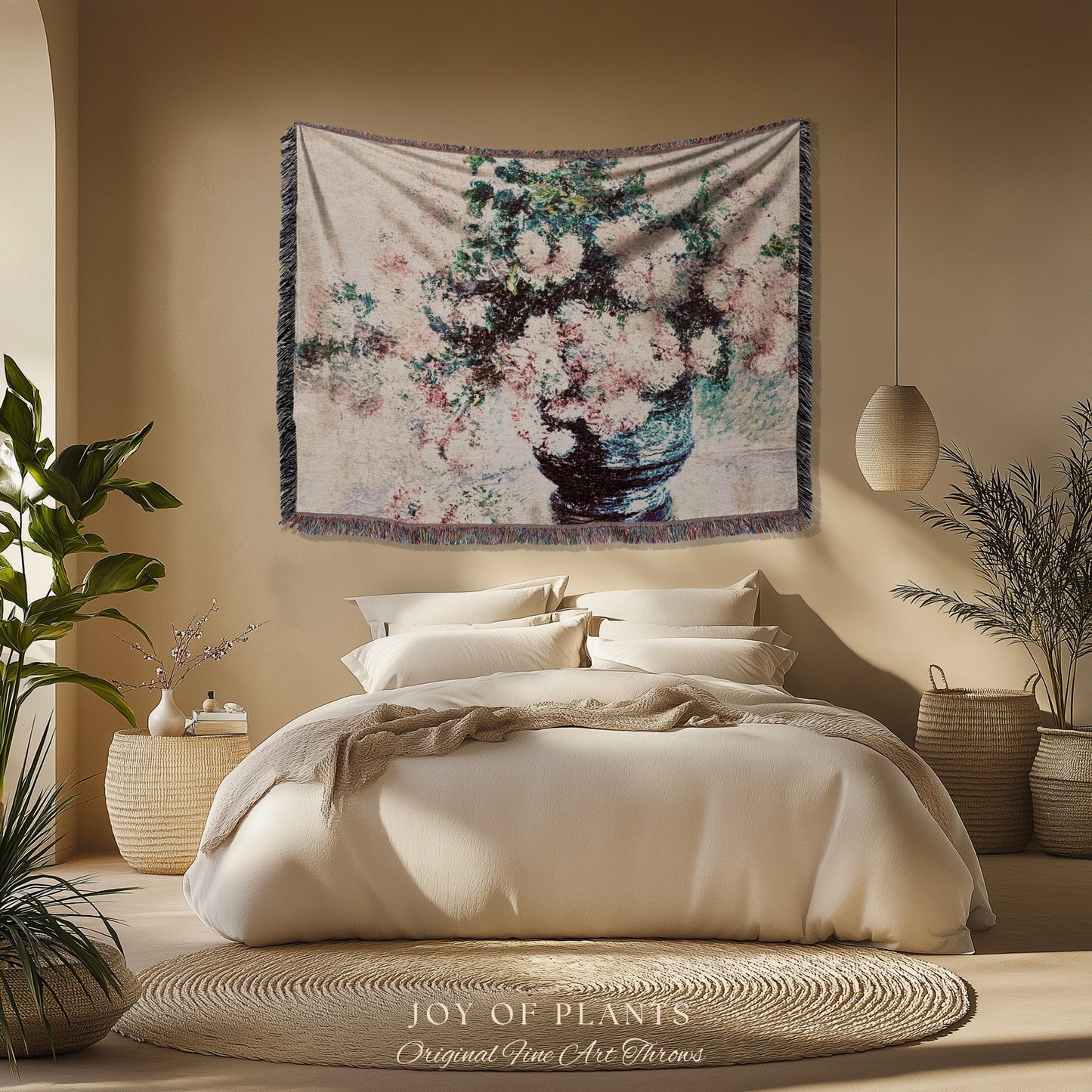 Chrysanthemums by Claude Monet Floral Fine Art Throw | Soft Pastels Botanical Design Tapestry Blanket for Garden Lovers and Art History Fans