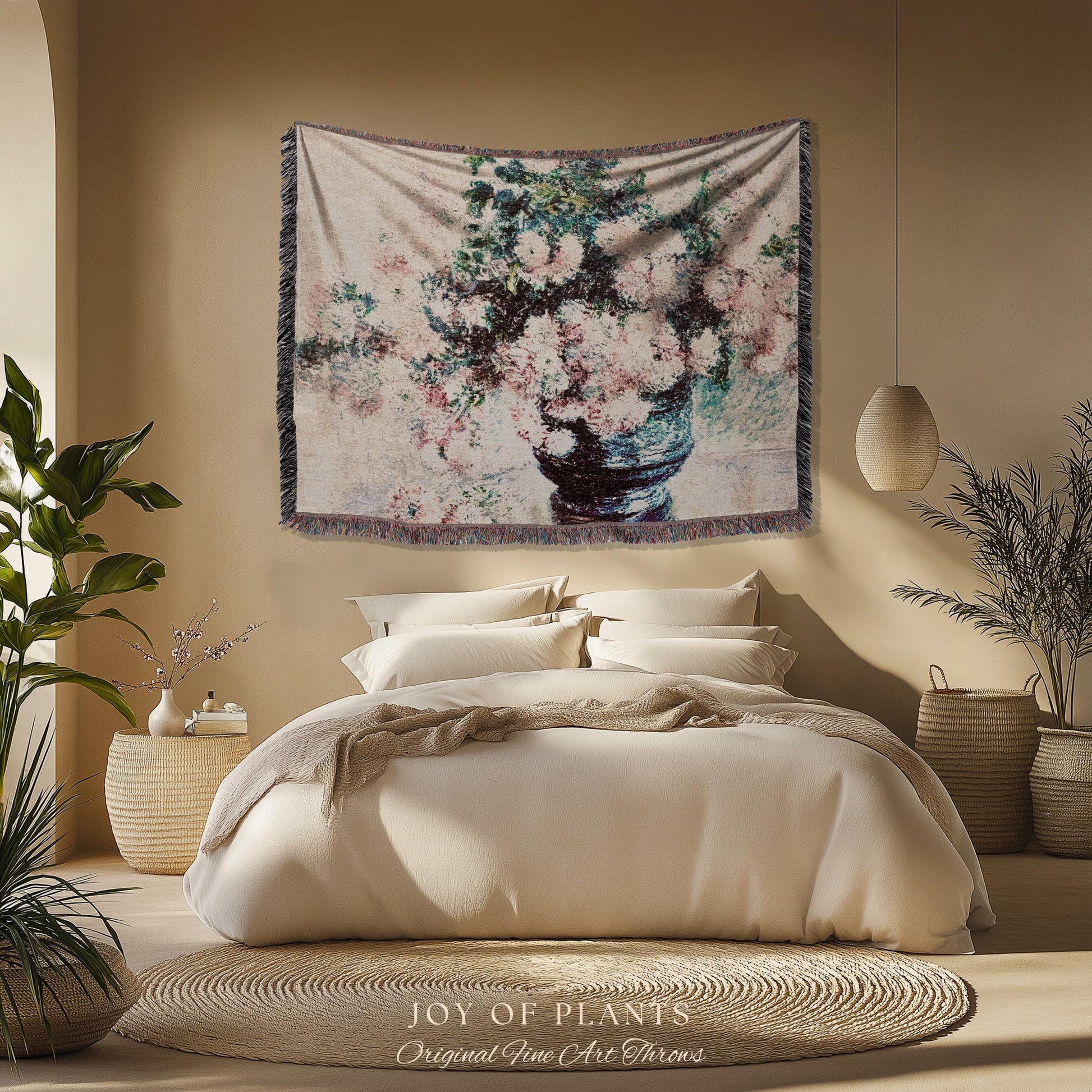 Chrysanthemums by Claude Monet Floral Fine Art Throw | Soft Pastels Botanical Design Tapestry Blanket for Garden Lovers and Art History Fans