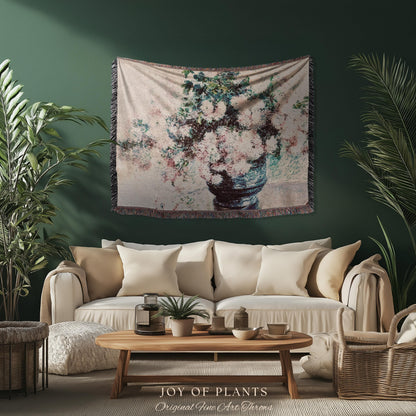 Chrysanthemums by Claude Monet Floral Fine Art Throw | Soft Pastels Botanical Design Tapestry Blanket for Garden Lovers and Art History Fans