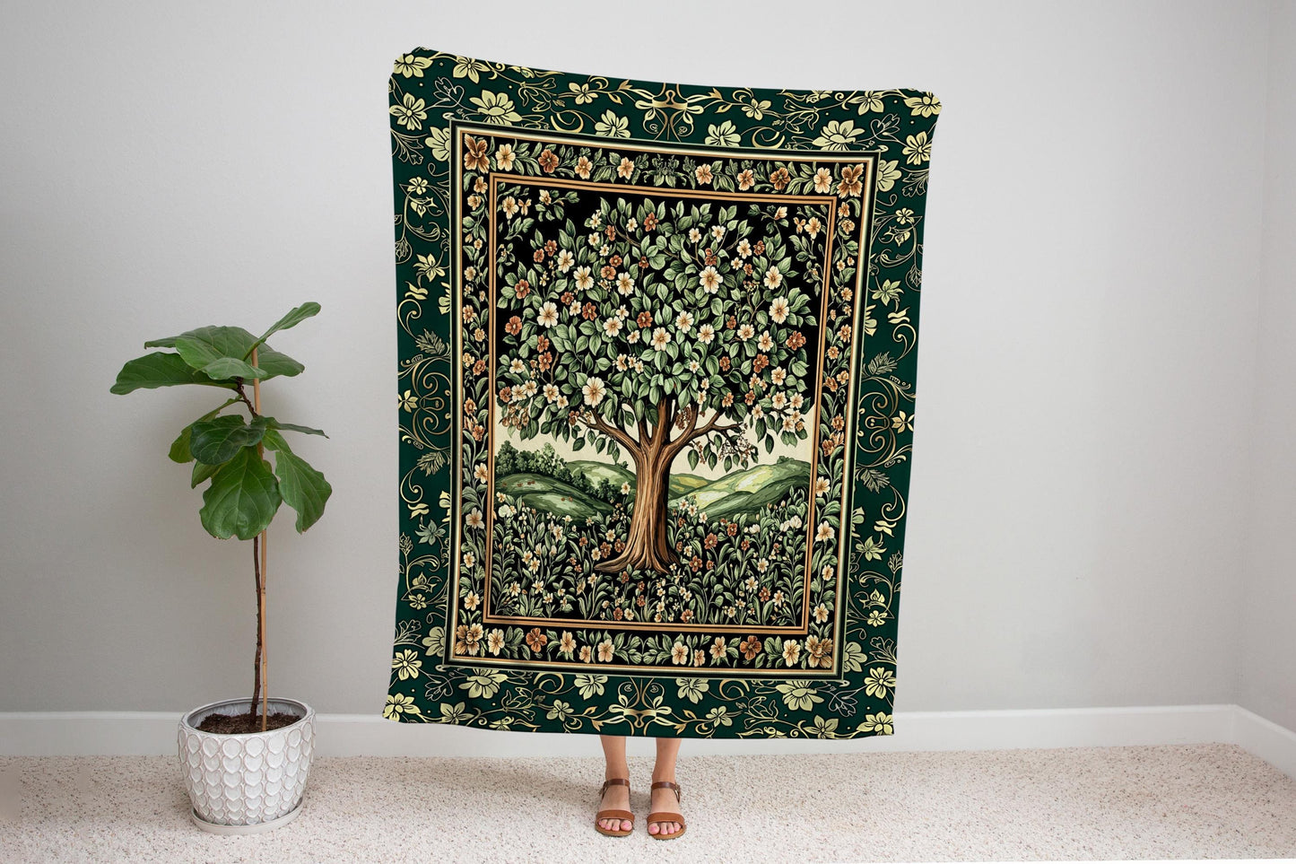 Fairytale Garden Timeless Accent Woven Throw Tree Blanket Jacquard Tapestry