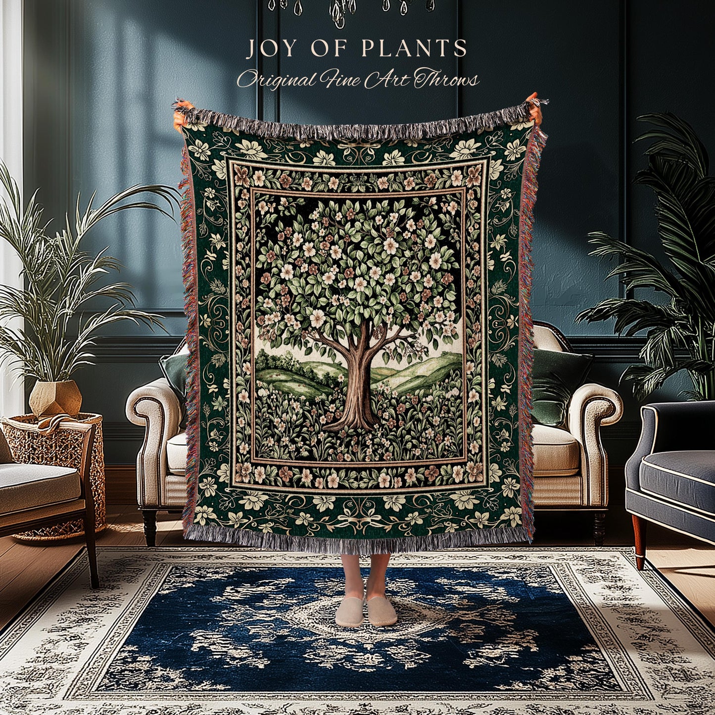 Fairytale Garden Timeless Accent Woven Throw Tree Blanket Jacquard Tapestry