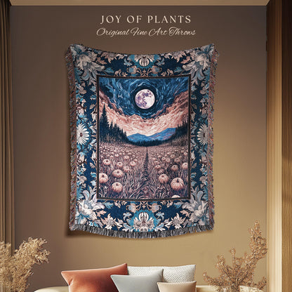 Witchy Night Sky Full Moon Blanket | Pastel Fall Decoration Cozy Autumn Tapestry Pumpkin Patch Whimsigoth Aesthetic Spooky Dark Academia |