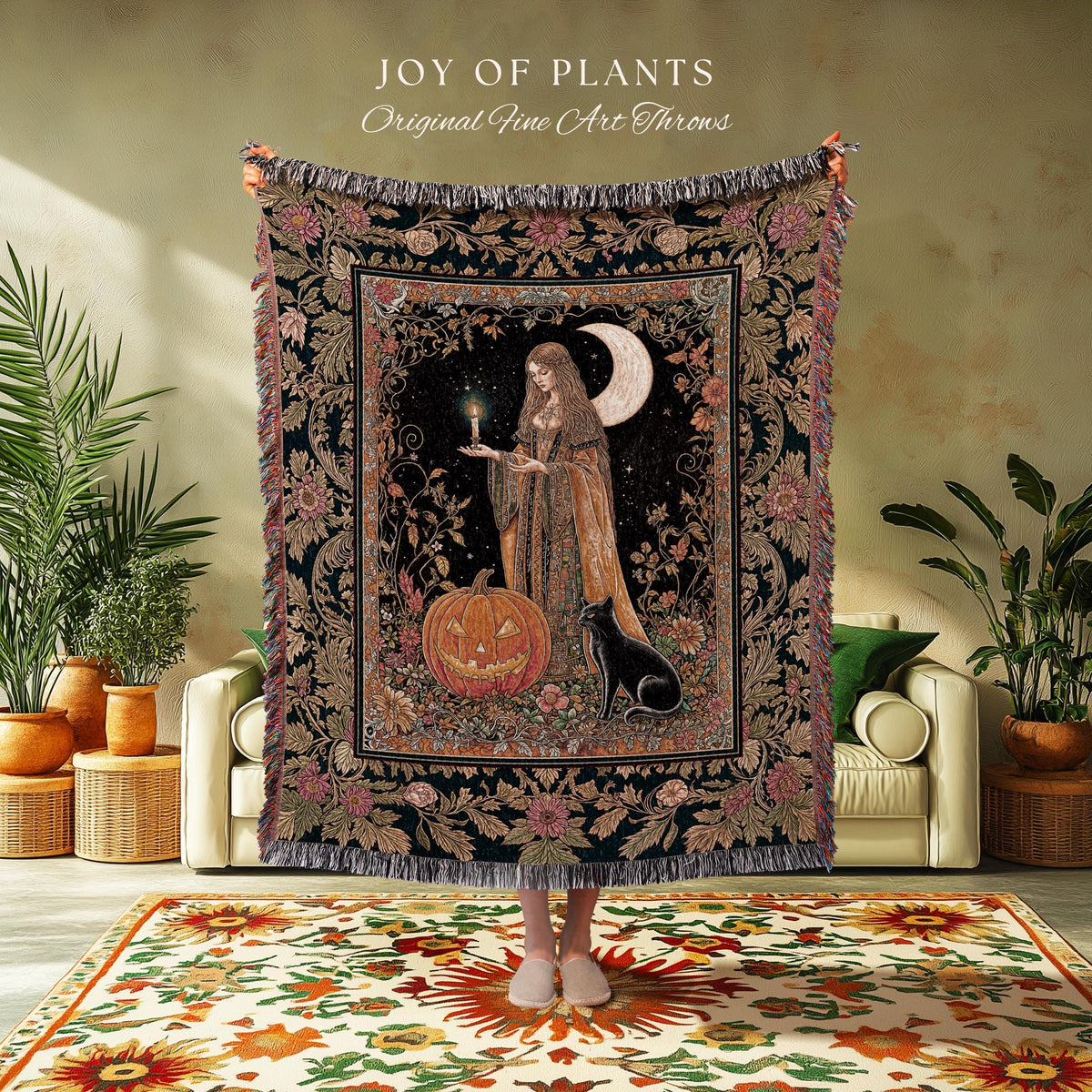 Season of the Witch Bohemian Blanket | Magical Medieval Woven Wall Tapestry Occult Gothic Home Decor Enchanted Academia Folklore Aesthetic |