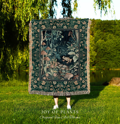 Retro Fungi Forest Throw Blanket | Botanical Wonders Mystic Cute Outdoorsy Woven Tapestry for Eclectic Bedroom Goblincore Fairycore Woodland