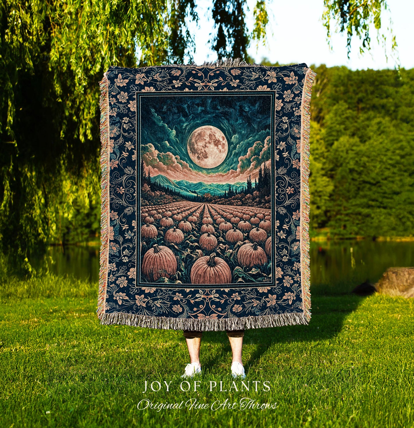 Fall Pumpkin Patch Cozy Blanket | Whimsical Dark Academia Aesthetic Autumn Woven Wall Tapestry Rustic Throw Whimsigoth Halloween Aesthetic