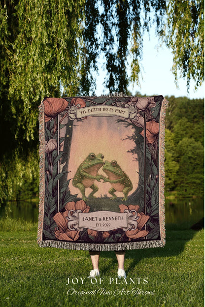 Toad Blanket Custom Names | Until We Croak Blanket Woven Anniversary Custom Name Blanket Frog Funny Tapestry Frog & Toad Vintage Room Decor