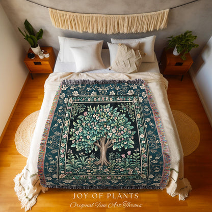 Folklore Forest Storybook Tree Throw Blanket Woven Cotton Wall Tapestry
