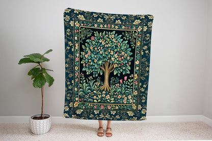 Folklore Forest Storybook Tree Throw Blanket Woven Cotton Wall Tapestry