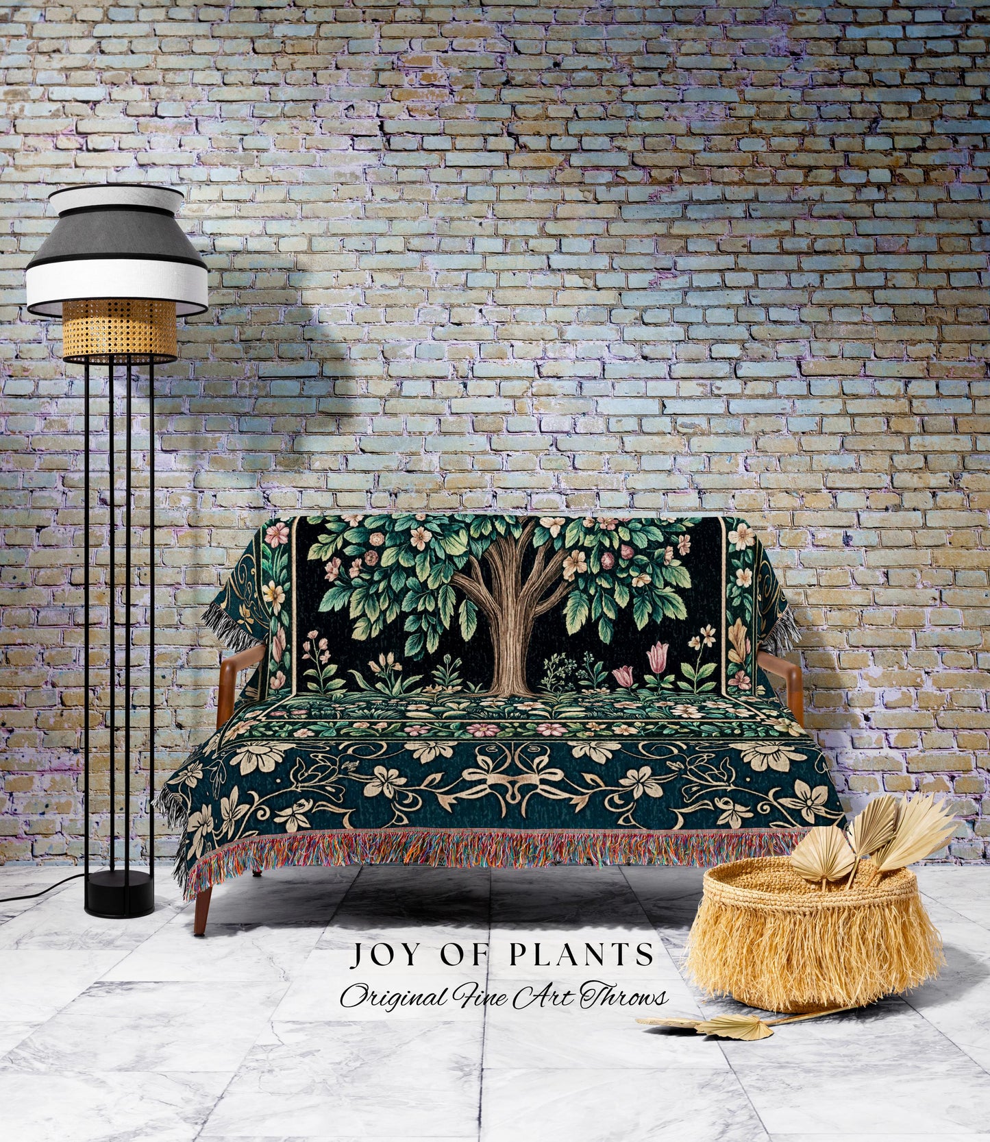 Folklore Forest Storybook Tree Throw Blanket Woven Cotton Wall Tapestry