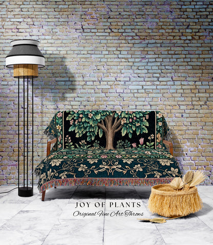 Folklore Forest Storybook Tree Throw Blanket Woven Cotton Wall Tapestry