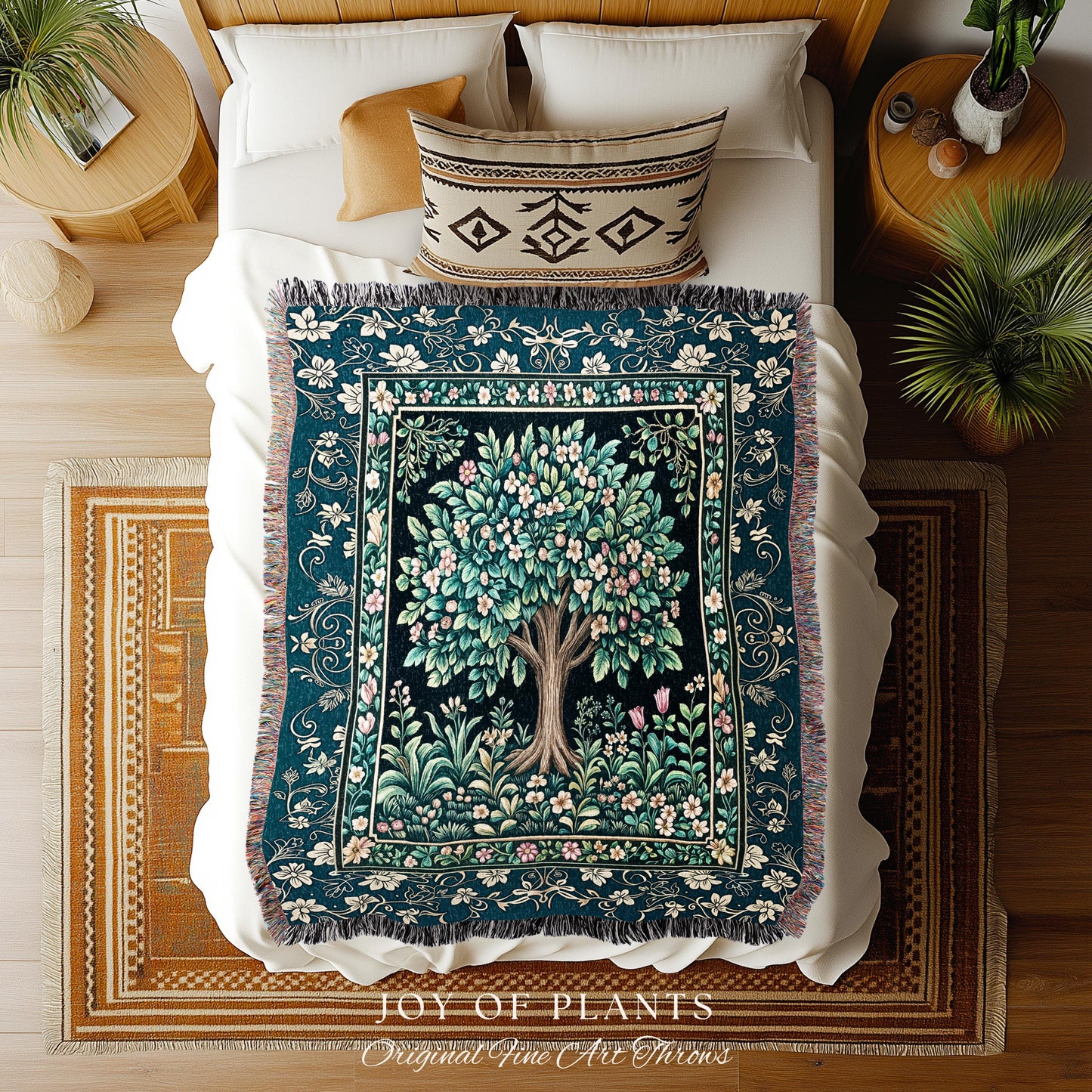 Folklore Forest Storybook Tree Throw Blanket Woven Cotton Wall Tapestry