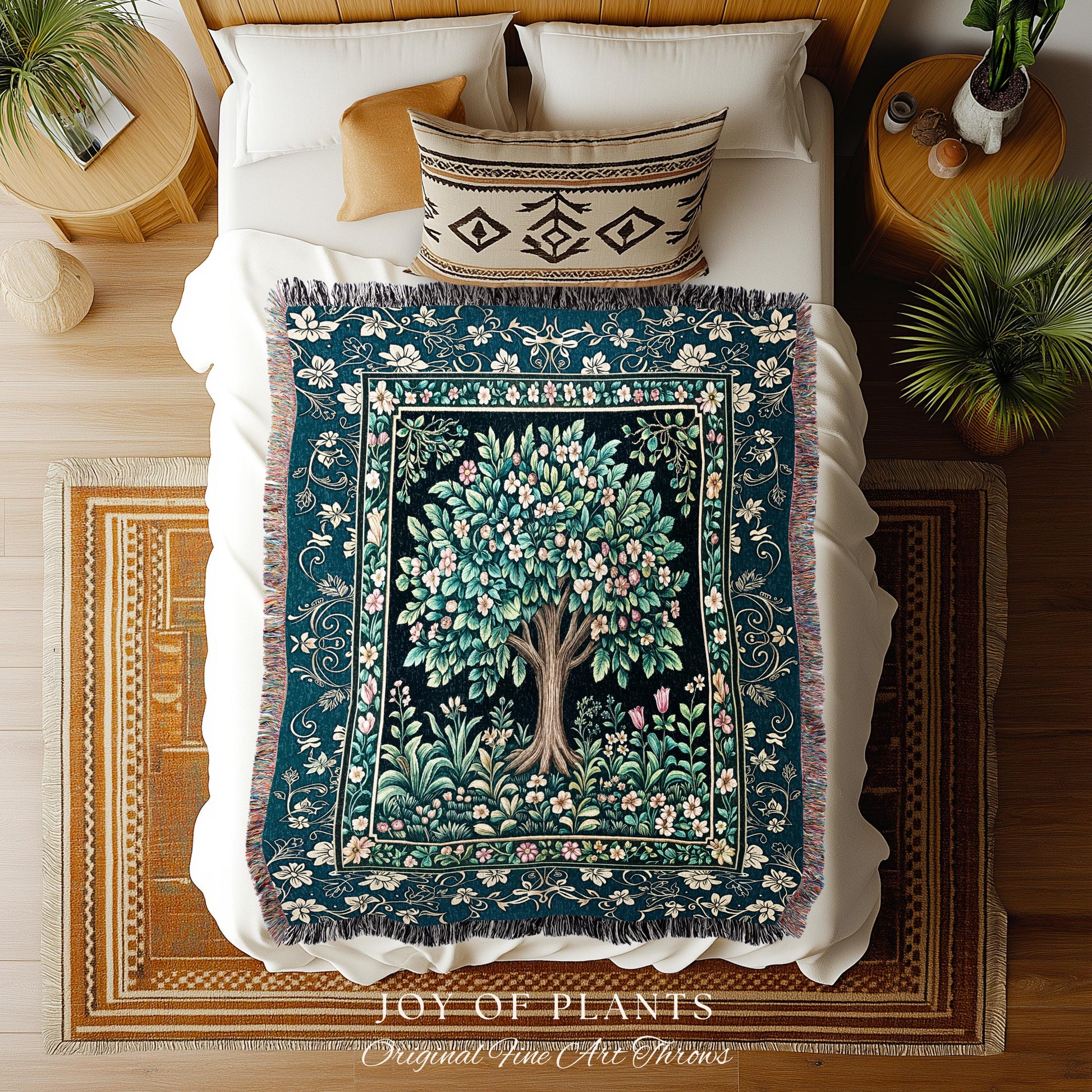 Folklore Forest Storybook Tree Throw Blanket Woven Cotton Wall Tapestry