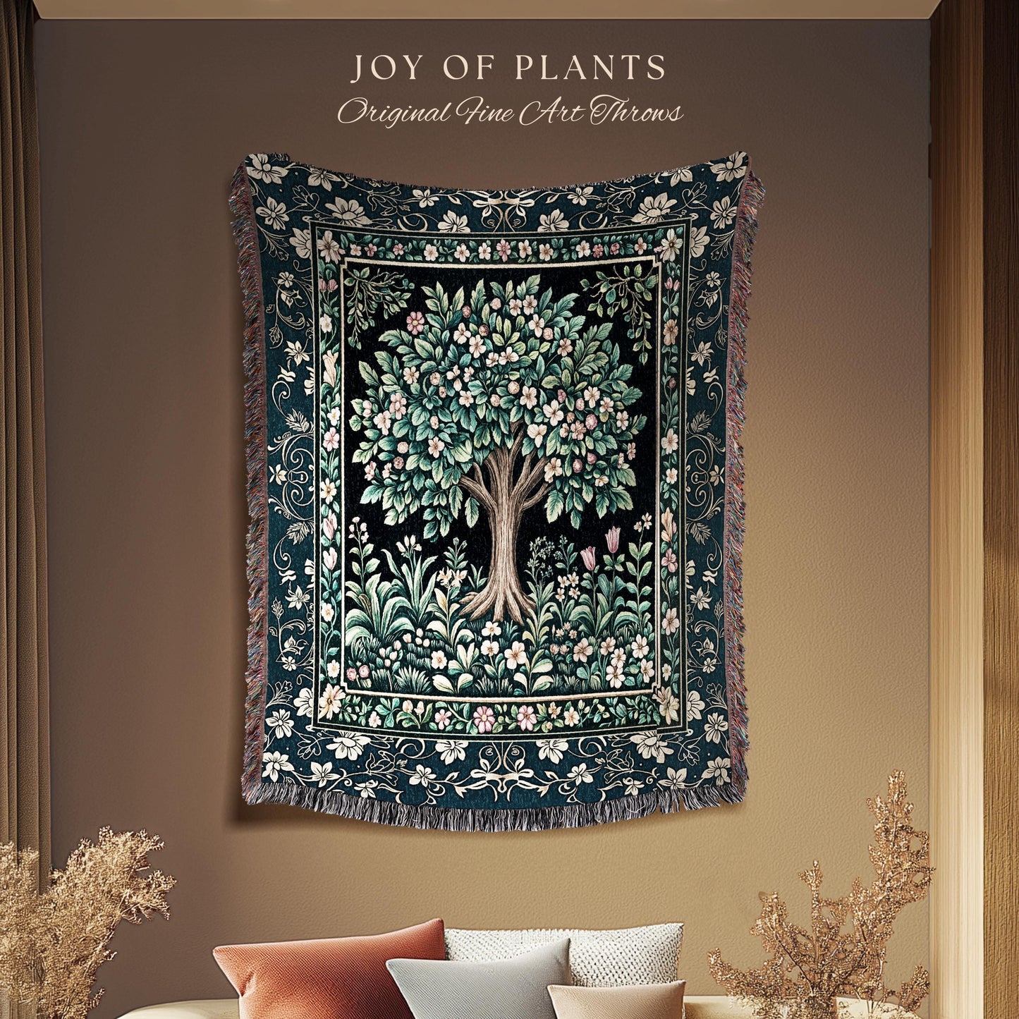 Folklore Forest Storybook Tree Throw Blanket Woven Cotton Wall Tapestry