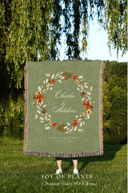 Sage Green Anniversary Blanket | Personalized Last Name Gift Blanket Wedding Monogram Couple Keepsake Blanket Anniversary Mr and Mrs Gift |