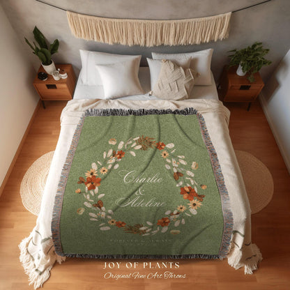 Sage Green Anniversary Blanket | Personalized Last Name Gift Blanket Wedding Monogram Couple Keepsake Blanket Anniversary Mr and Mrs Gift |