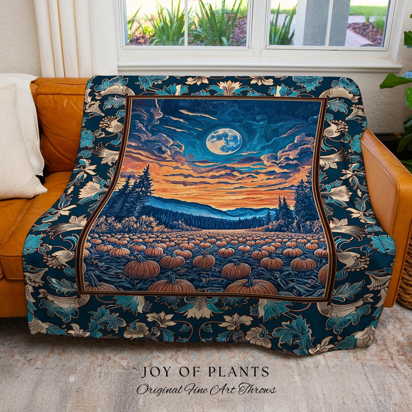 Rustic Autumn Pumpkin Patch Tapestry | Cute Spooky Boho Halloween Decor Whimsigoth Fall Aesthetic Throw Blanket Dark Academia Moody Occult |