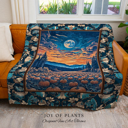 Rustic Autumn Pumpkin Patch Tapestry | Cute Spooky Boho Halloween Decor Whimsigoth Fall Aesthetic Throw Blanket Dark Academia Moody Occult |
