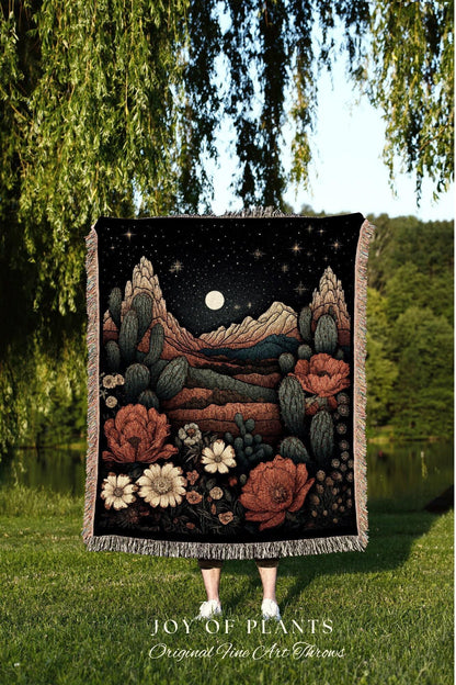 Rose Birth Flower June Birthday Custom Gift | Woven Blanket Personalized Birth Month Flower Tapestry | June Rose Room Decor Desert Rose Art