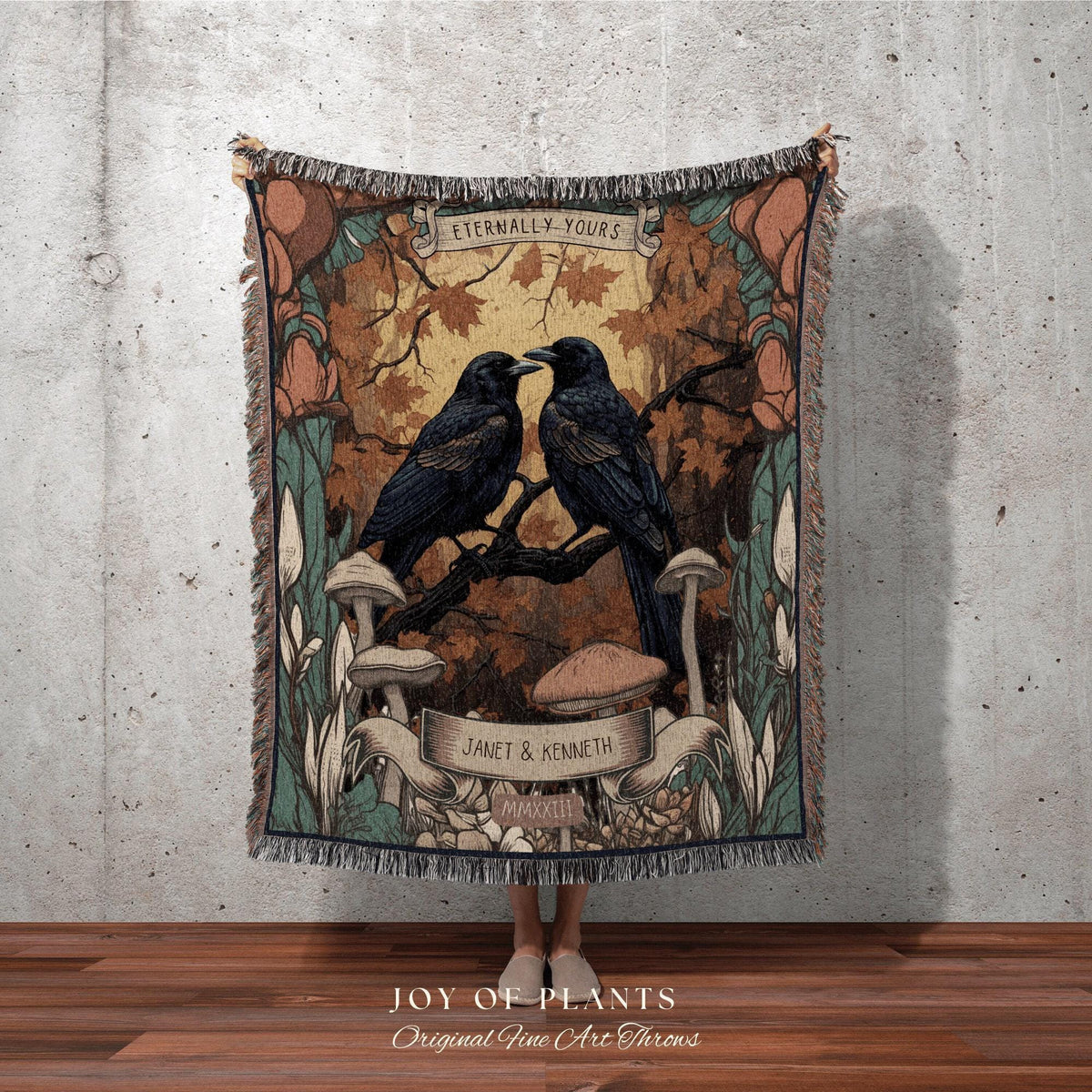 Whimsigoth Couples Blanket Custom | Gothic Wedding Gift Custom Tapestry Crow Core Blanket Woodland Wedding Crowcore Decor Unique Couple Gift