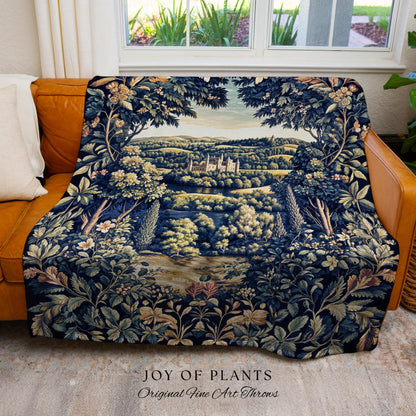 Elegant Rococo Landscape Botanical Coverlet | Romantic Victorian Elegance Medieval Gothic Fairytale Floral Throw Blanket Baroque Style |
