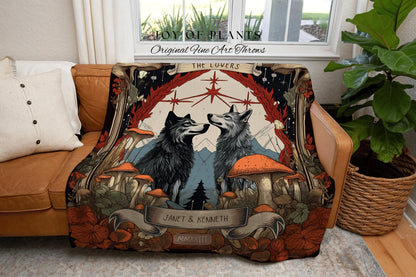 The Lovers Tarot Blanket Custom | Outdoorsy Anniversary Gift Custom Wolf Blanket Cottagecore Wedding Unique Couple Gifts Custom Name Blanket