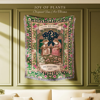 Until We Croak Frog Couple Blanket | Toad Lovers Personalized Anniversary Gift Woven Throw Custom Name Blanket Pastel Cottagecore Aesthetic