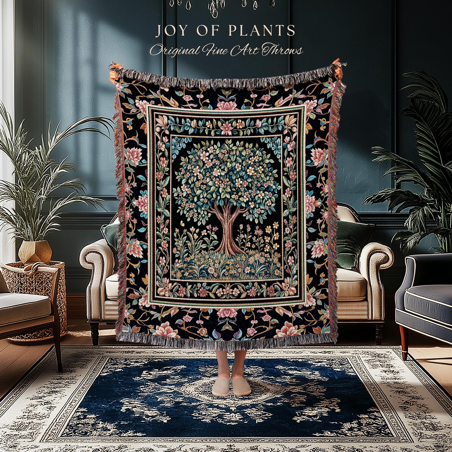 Eclectic Whimsy Tree of Life Woven Throw Blanket Jacquard Tapestry