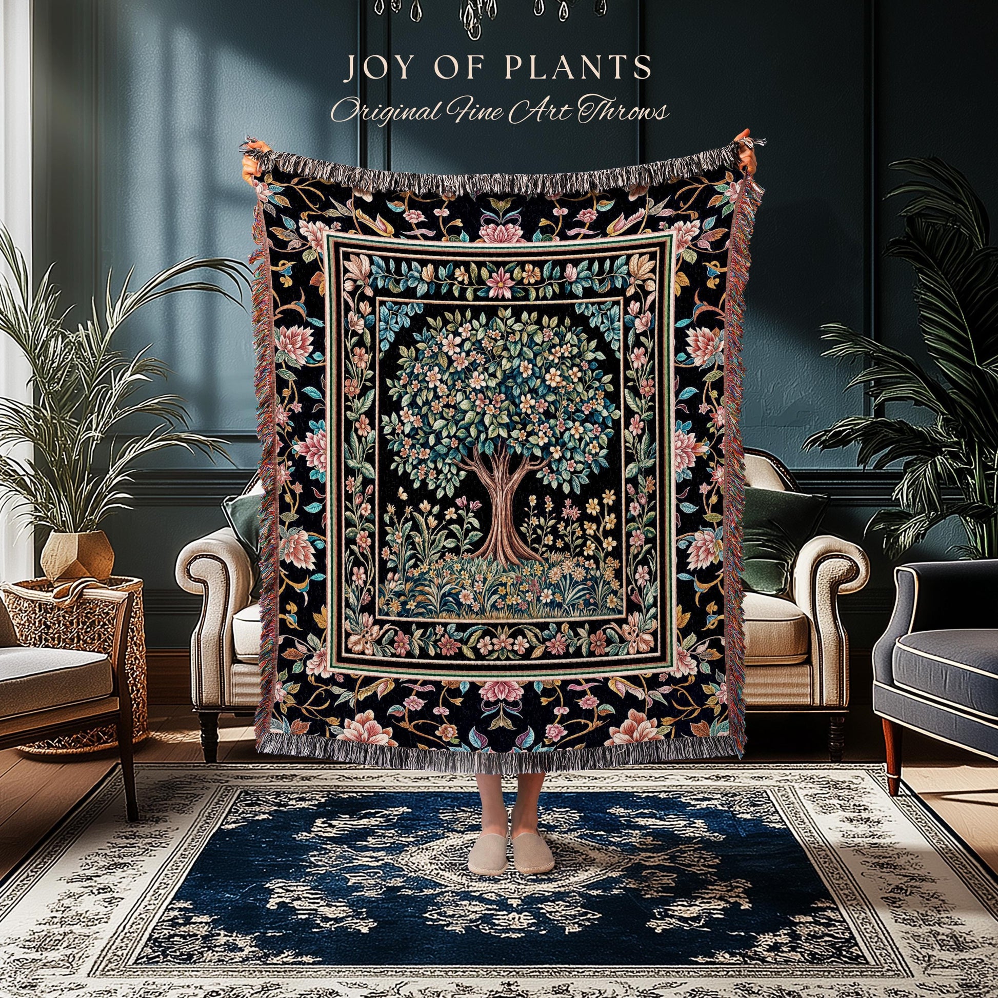 Eclectic Whimsy Tree of Life Woven Throw Blanket Jacquard Tapestry