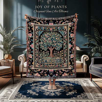Eclectic Whimsy Tree of Life Woven Throw Blanket Jacquard Tapestry