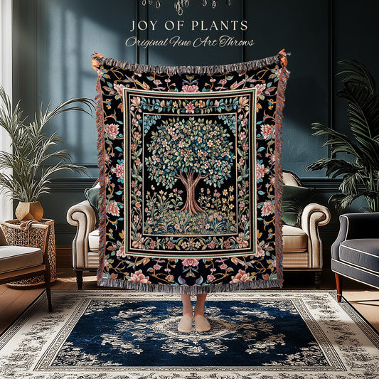 Eclectic Whimsy Tree of Life Woven Throw Blanket Jacquard Tapestry