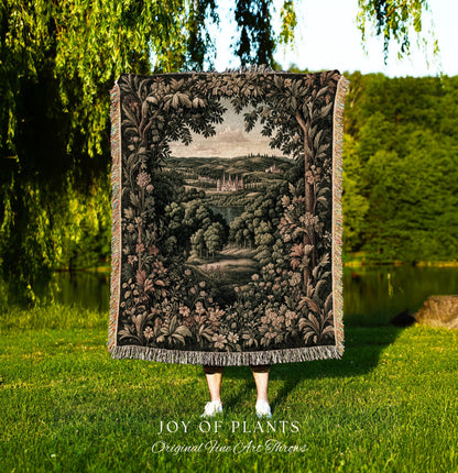 Renaissance Aesthetic Woven Wall Tapestry | Whimsical Fairytale Botanical Magic Garden Throw Blanket Fairycore Woodland Natural Elegance |