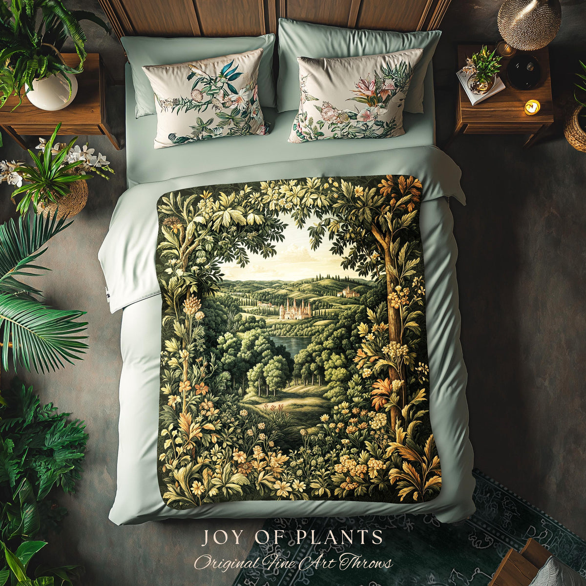 Renaissance Aesthetic Woven Wall Tapestry | Whimsical Fairytale Botanical Magic Garden Throw Blanket Fairycore Woodland Natural Elegance |
