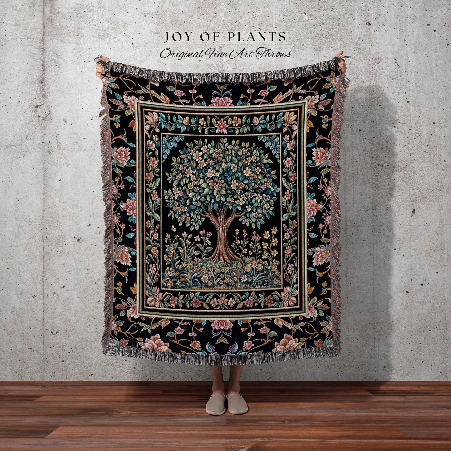 Eclectic Whimsy Tree of Life Woven Throw Blanket Jacquard Tapestry