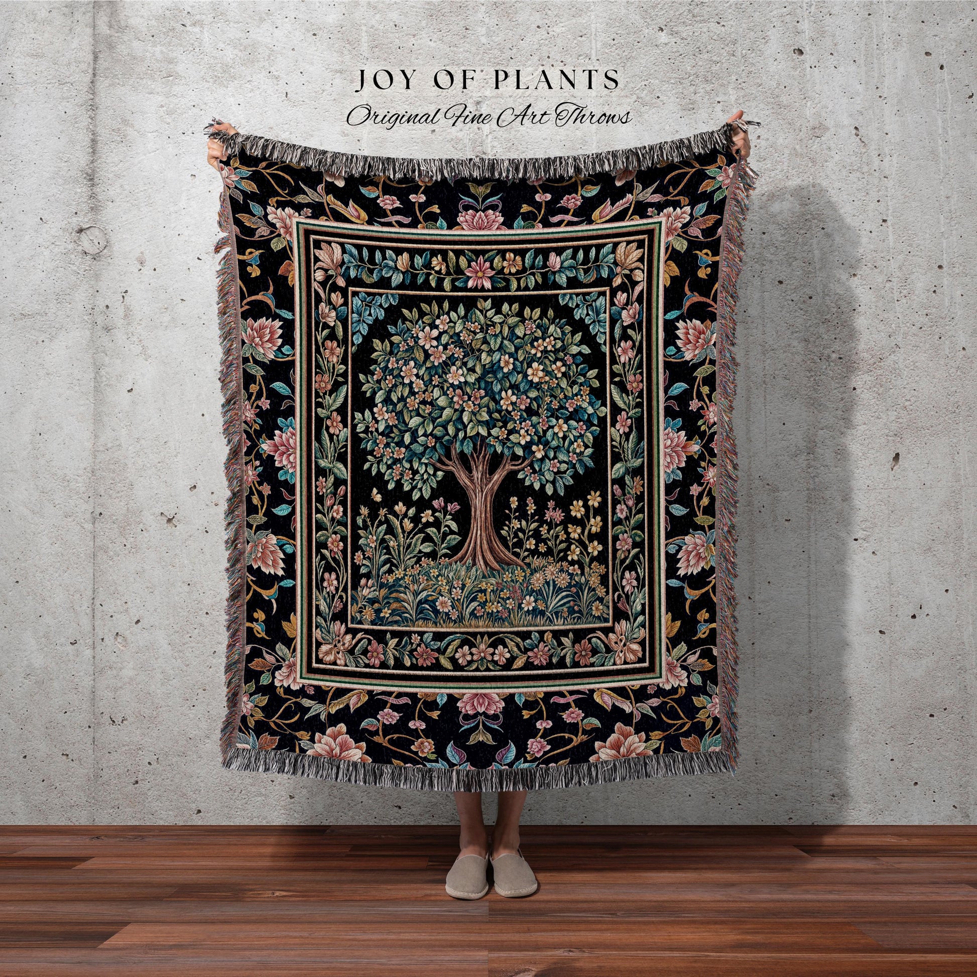 Eclectic Whimsy Tree of Life Woven Throw Blanket Jacquard Tapestry