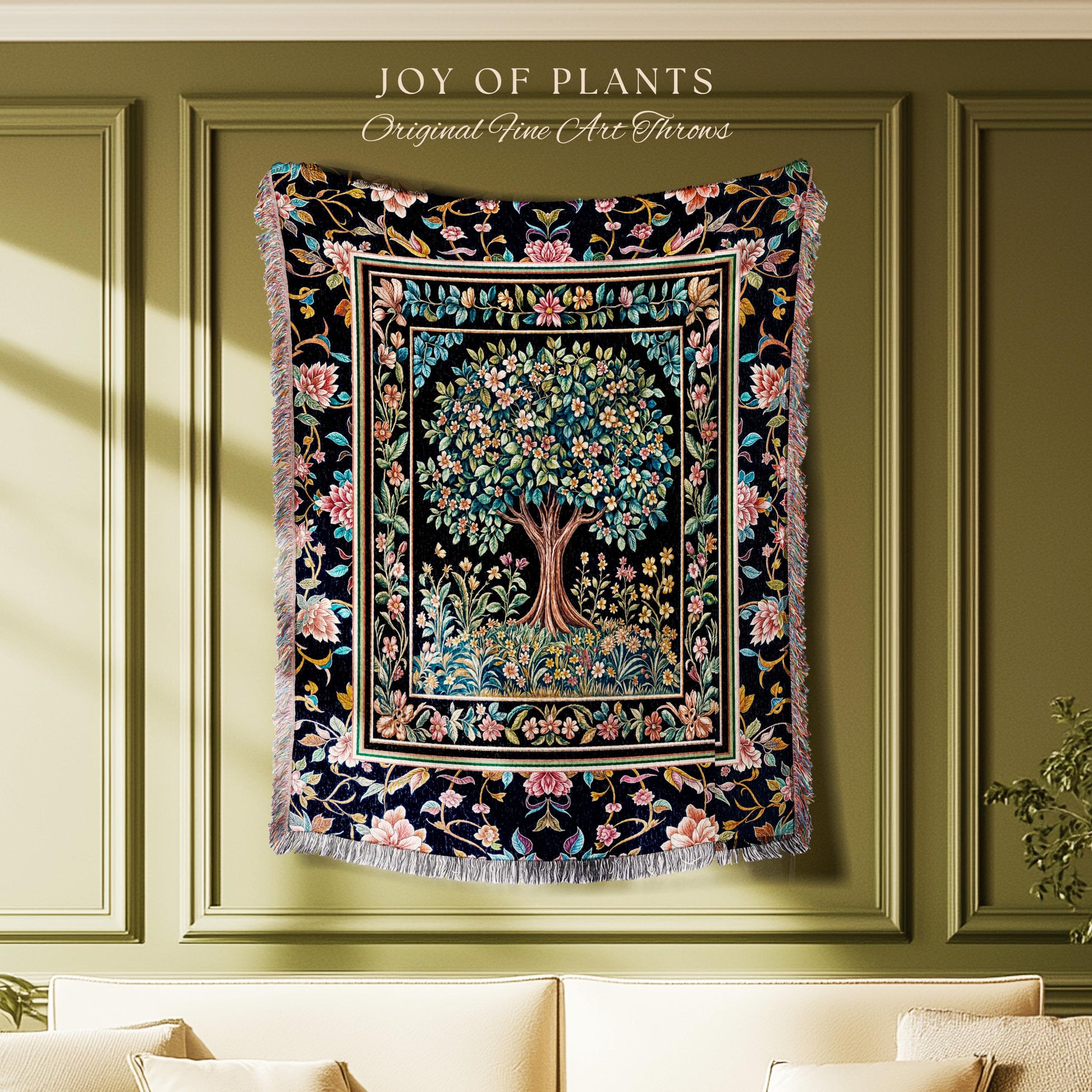 Eclectic Whimsy Tree of Life Woven Throw Blanket Jacquard Tapestry