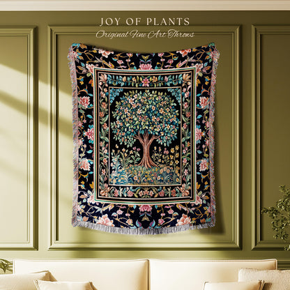 Eclectic Whimsy Tree of Life Woven Throw Blanket Jacquard Tapestry