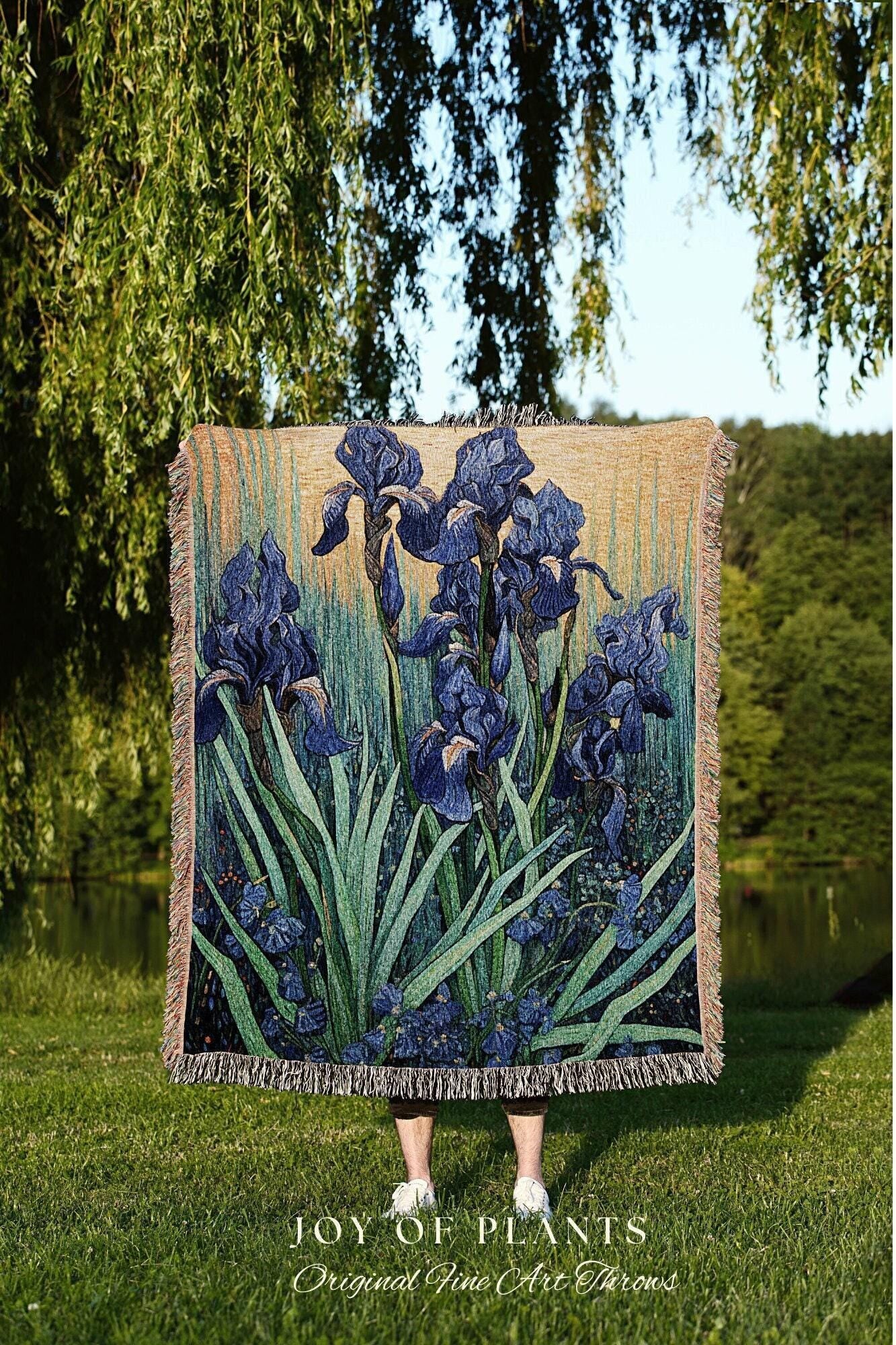Iris Flower Tapestry Woven Art Famous Painting Decor | Floral Tapestry Woven Blanket Housewarming Gift | Vincent Van Gogh Art Tapestry Gift