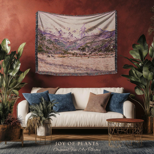 The Mountains in the Creuse Blanket Monet Fine Art Tapestry Throw | Serene Mountain Landscape Soft Muted Earthy Tones Cottagecore Blanket