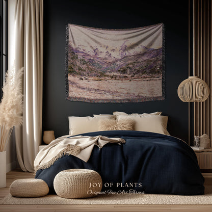The Mountains in the Creuse Blanket Monet Fine Art Tapestry Throw | Serene Mountain Landscape Soft Muted Earthy Tones Cottagecore Blanket