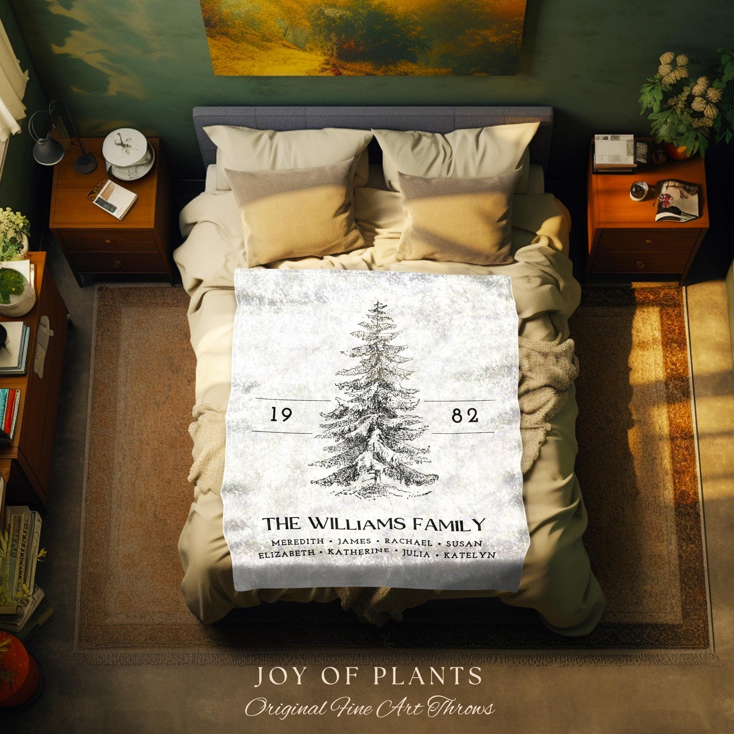 Vintage Family Tree Blanket | Christmas Gift Custom Family Tree Personalized Tapestry Meaningful Gift for Grandma Sentimental Family Gift |