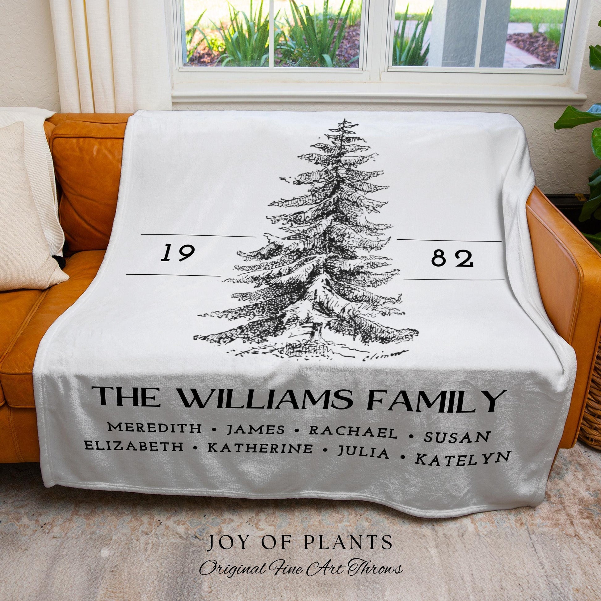 Vintage Family Tree Blanket | Christmas Gift Custom Family Tree Personalized Tapestry Meaningful Gift for Grandma Sentimental Family Gift |