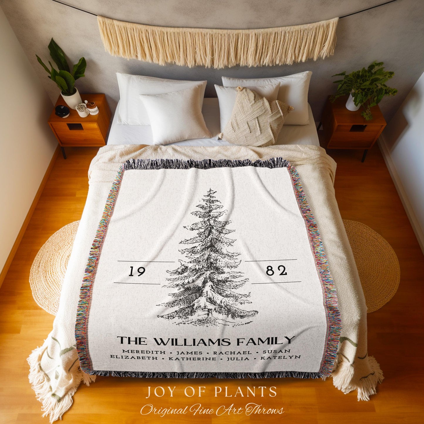 Vintage Family Tree Blanket | Christmas Gift Custom Family Tree Personalized Tapestry Meaningful Gift for Grandma Sentimental Family Gift |