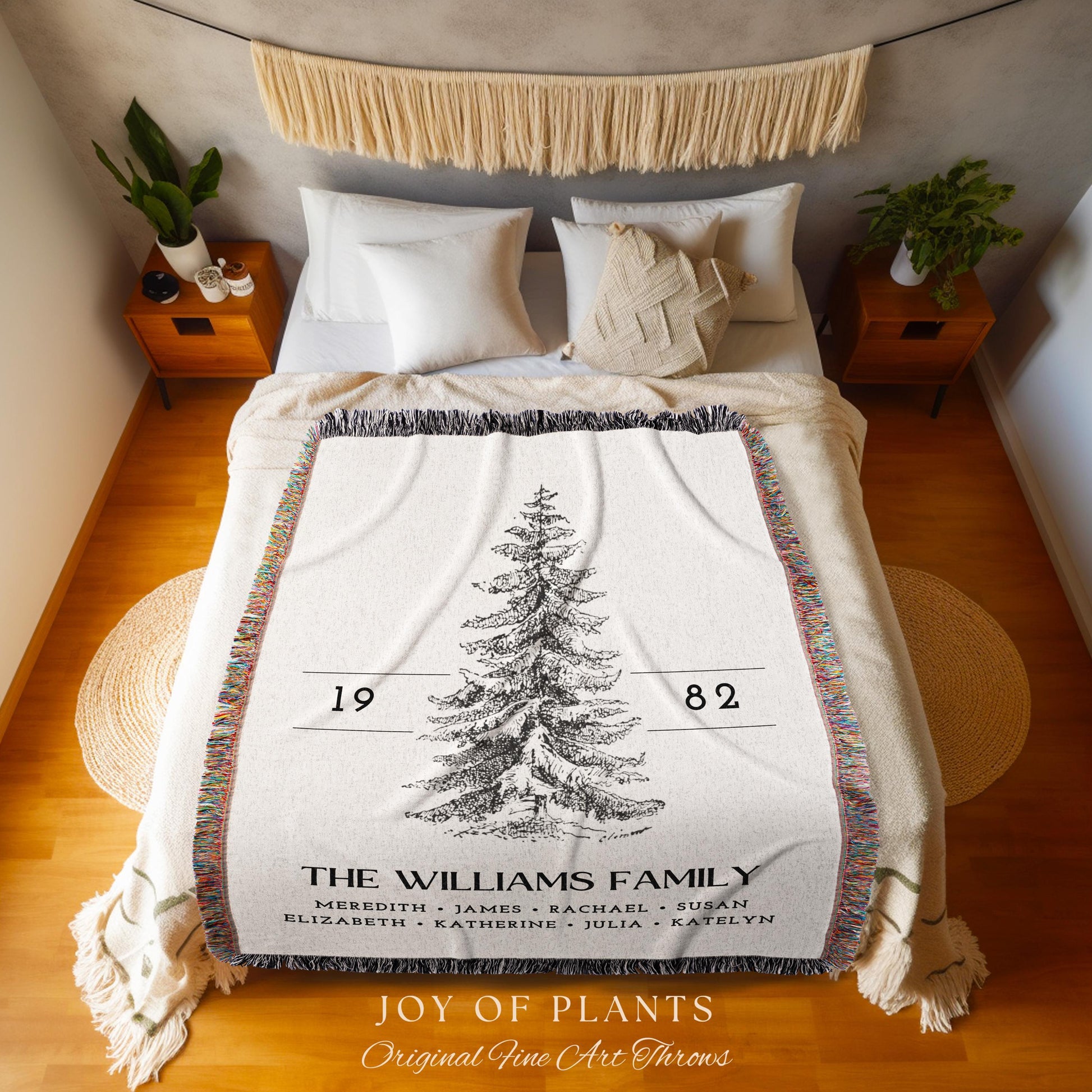 Vintage Family Tree Blanket | Christmas Gift Custom Family Tree Personalized Tapestry Meaningful Gift for Grandma Sentimental Family Gift |