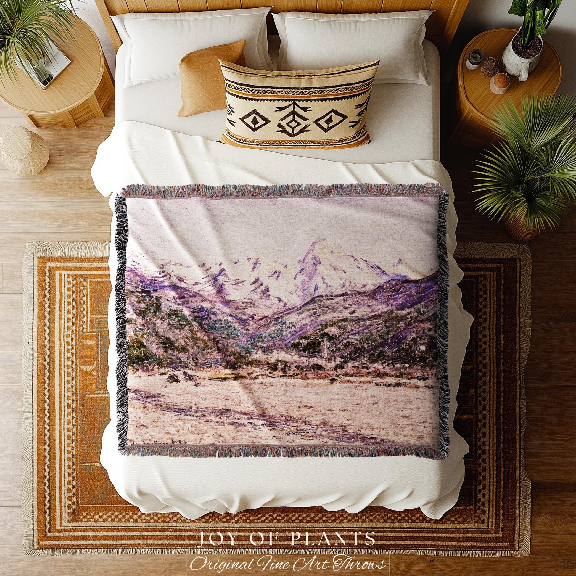 The Mountains in the Creuse Blanket Monet Fine Art Tapestry Throw | Serene Mountain Landscape Soft Muted Earthy Tones Cottagecore Blanket