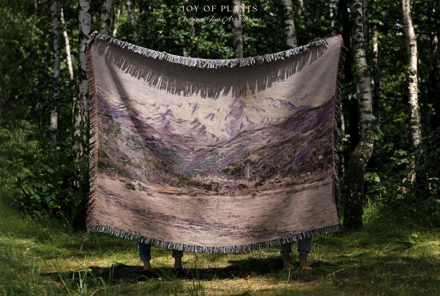 The Mountains in the Creuse Blanket Monet Fine Art Tapestry Throw | Serene Mountain Landscape Soft Muted Earthy Tones Cottagecore Blanket