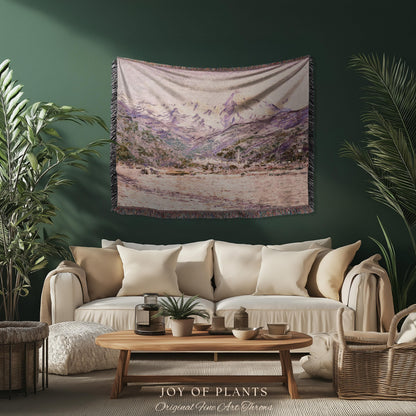 The Mountains in the Creuse Blanket Monet Fine Art Tapestry Throw | Serene Mountain Landscape Soft Muted Earthy Tones Cottagecore Blanket