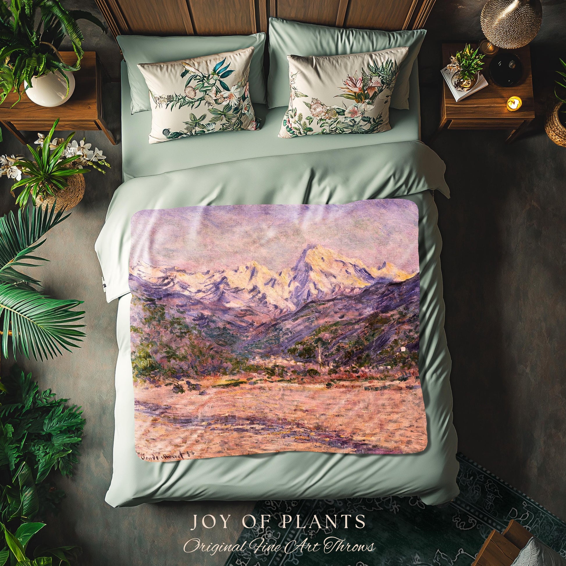 The Mountains in the Creuse Blanket Monet Fine Art Tapestry Throw | Serene Mountain Landscape Soft Muted Earthy Tones Cottagecore Blanket